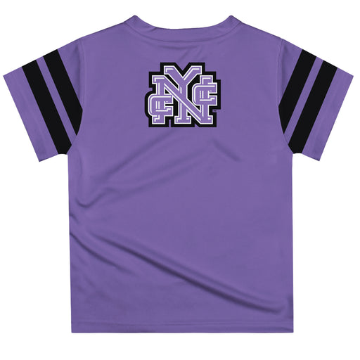 City College of New York Beavers Vive La Fete Boys Game Day Purple Short Sleeve Tee with Stripes on Sleeves - Vive La Fête - Online Apparel Store