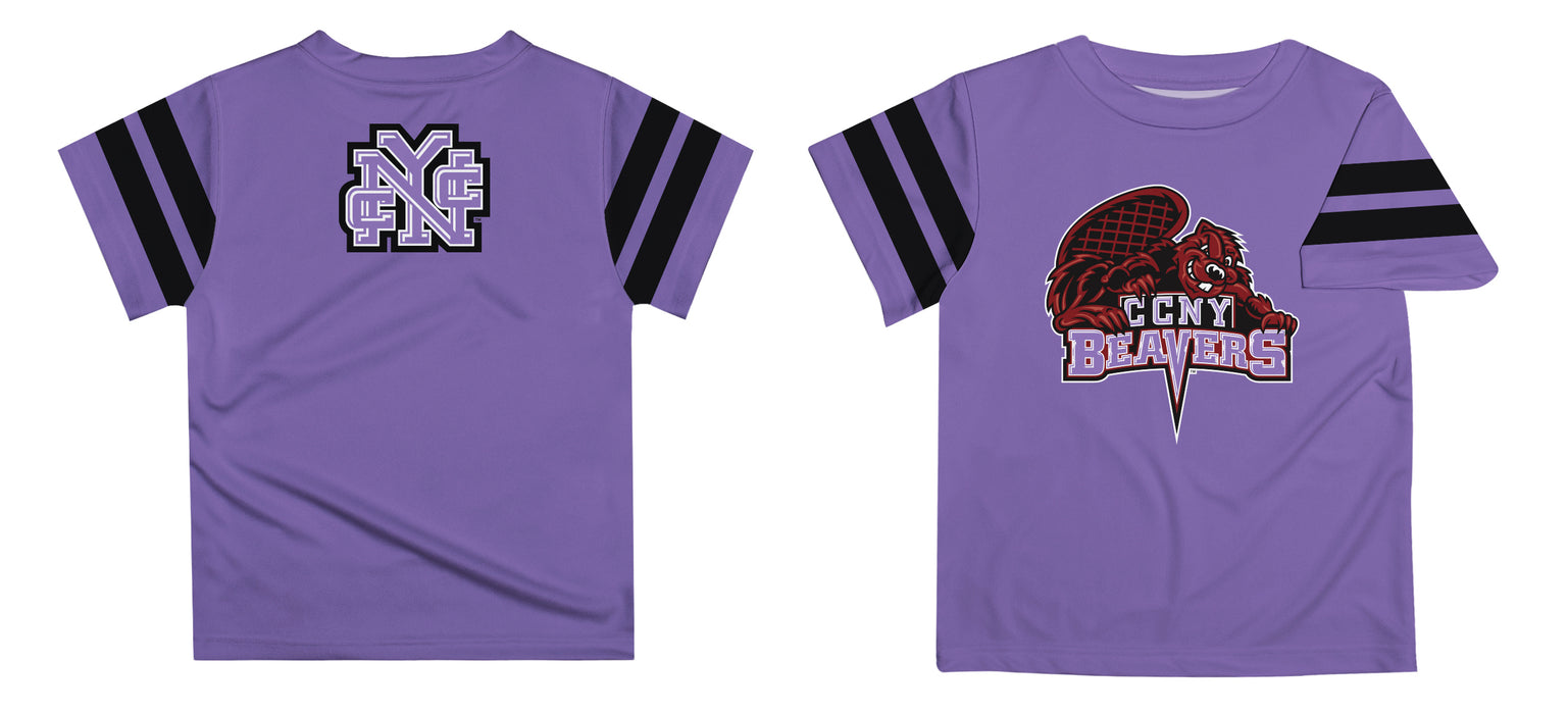City College of New York Beavers Vive La Fete Boys Game Day Purple Short Sleeve Tee with Stripes on Sleeves - Vive La Fête - Online Apparel Store