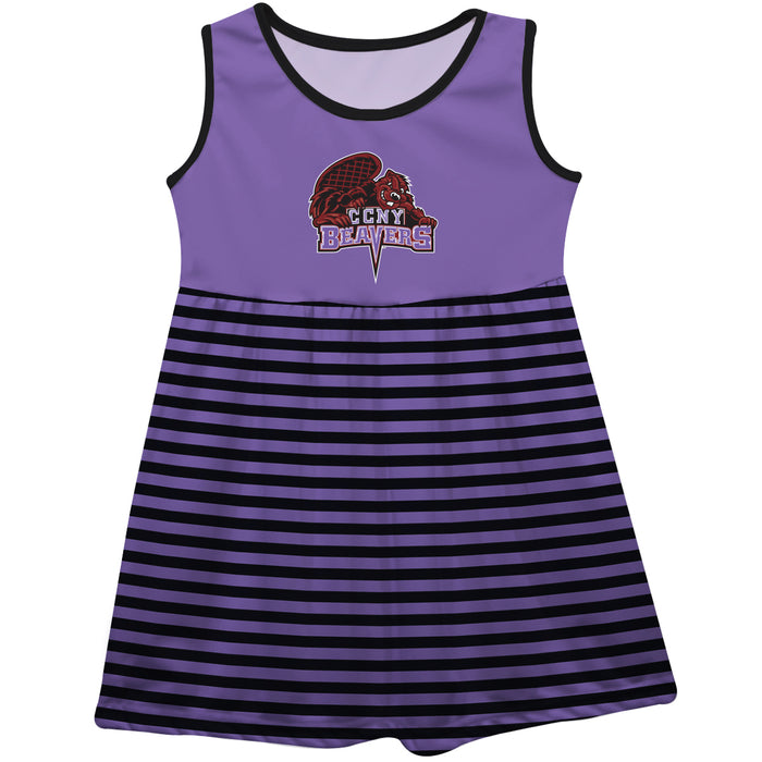 City College of New York Beavers Purple and Black Sleeveless Tank Dress with Stripes on Skirt by Vive La Fete
