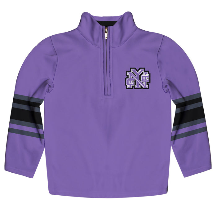 City College of New York Beavers Vive La Fete Game Day Purple Quarter Zip Pullover Stripes on Sleeves
