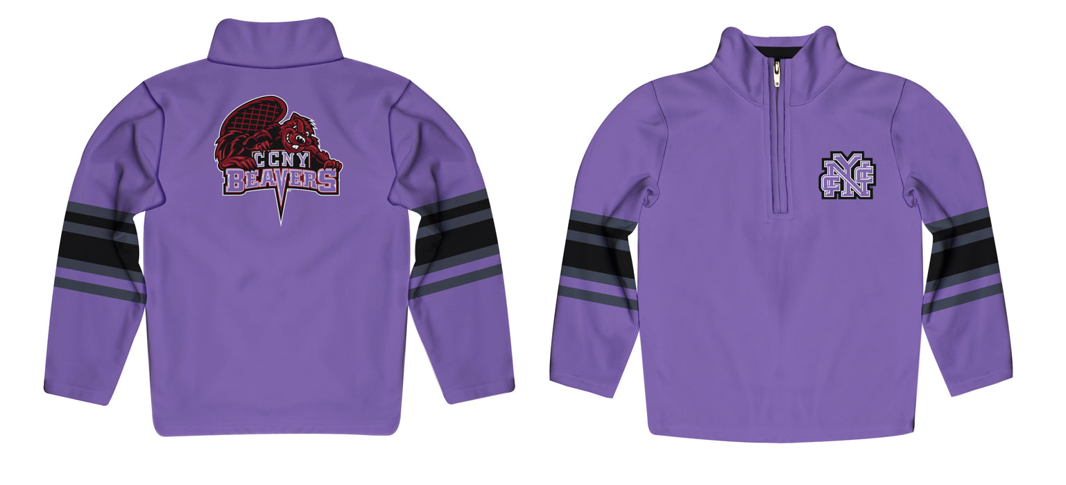 City College of New York Beavers Vive La Fete Game Day Purple Quarter Zip Pullover Stripes on Sleeves - Vive La Fête - Online Apparel Store