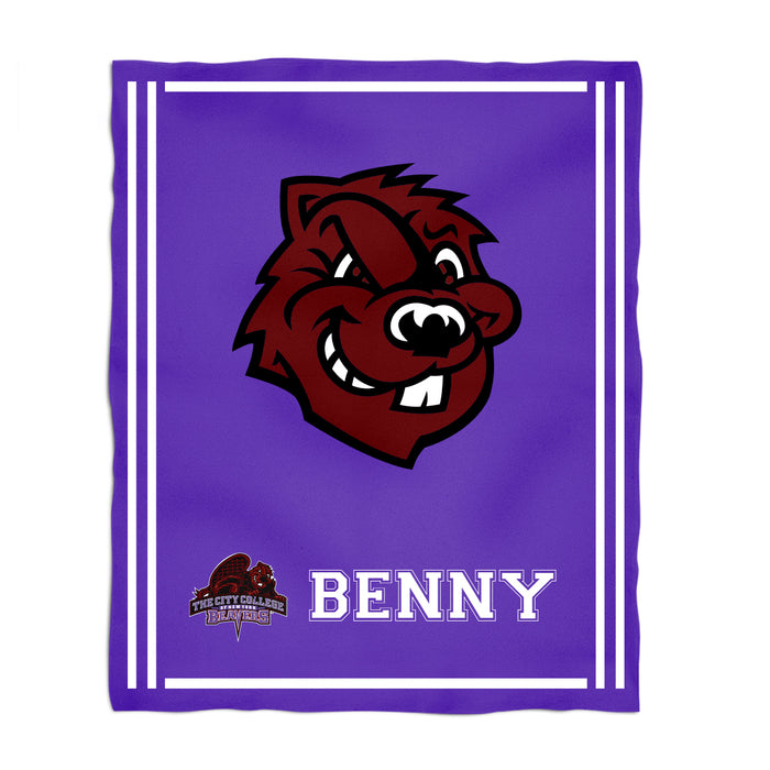 City College of New York Beavers Vive La Fete Kids Game Day Purple Plush Soft Minky Blanket 36 x 48 Mascot