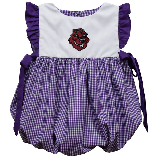 City College of New York Beavers Embroidered Purple Gingham Short Sleeve Girls Bubble