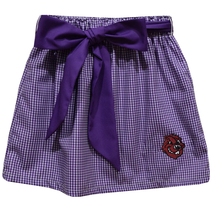 City College of New York Beavers Embroidered Purple Gingham Skirt with Sash
