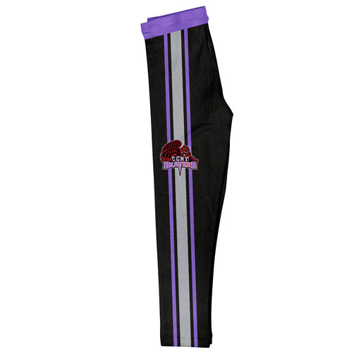 City College of New York Beavers Vive La Fete Girls Game Day Black with Purple Stripes Leggings Tights