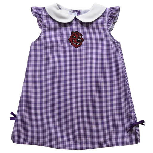 City College of New York Beavers Embroidered Purple Gingham A Line Dress