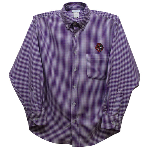 City College of New York Beavers Embroidered Purple Gingham Long Sleeve Button Down Shirt
