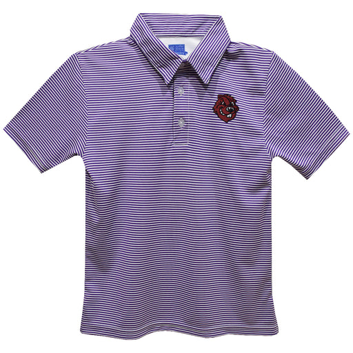City College of New York Beavers Embroidered Purple Stripes Short Sleeve Polo Box Shirt