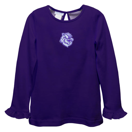 City College of New York Beavers Embroidered Purple Knit Long Sleeve Girls Blouse