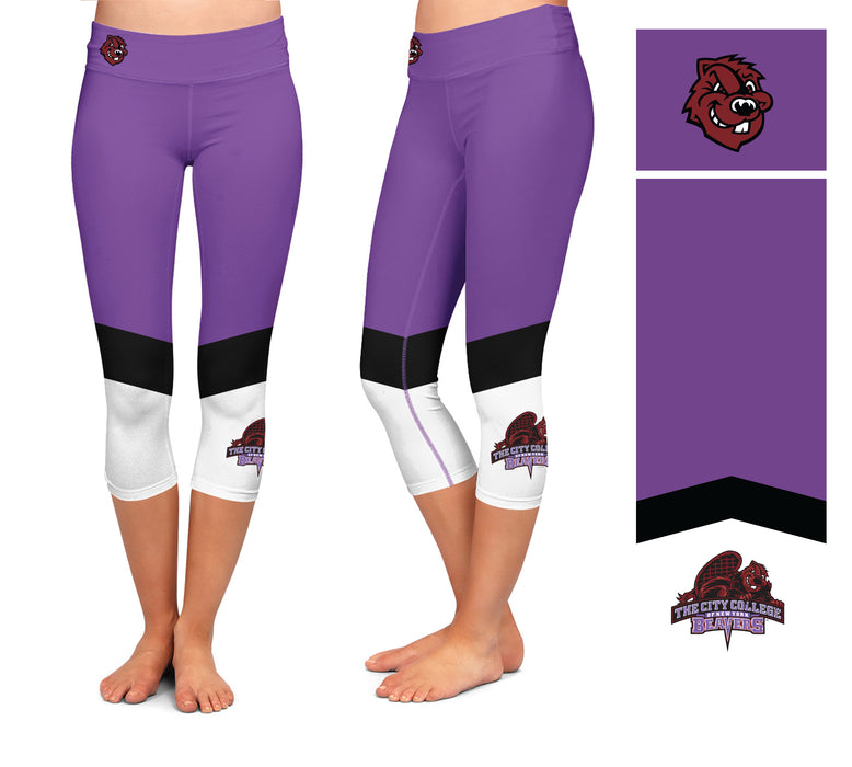 City College of New York Beavers Vive La Fete Game Collegiate Ankle Color Block Women Purple White Capri Leggings - Vive La Fête - Online Apparel Store