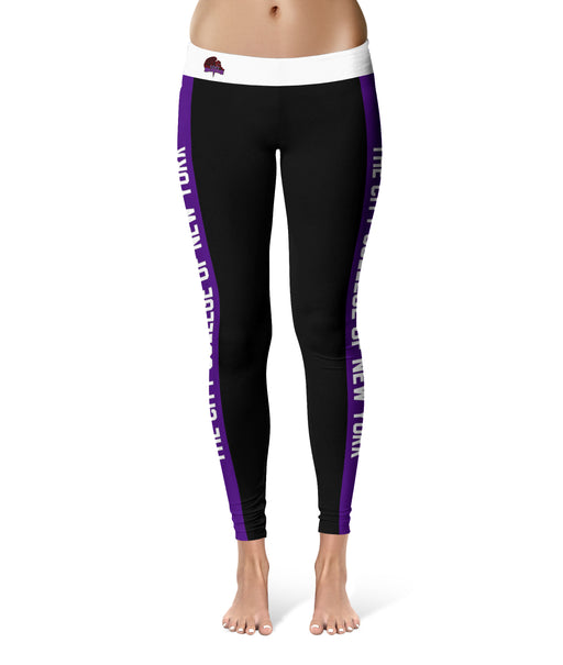 City College of New York CCNY Beavers Vive La Fete Collegiate Purple Stripes Women Black Yoga Leggings 2 Waist Tights