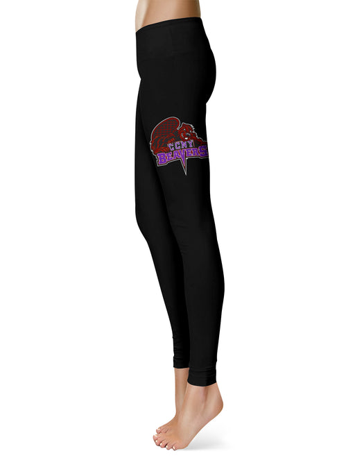City College of New York Beavers Vive La Fete Collegiate Large Logo on Thigh Women Black Yoga Leggings 2.5 Waist Tights - Vive La Fête - Online Apparel Store