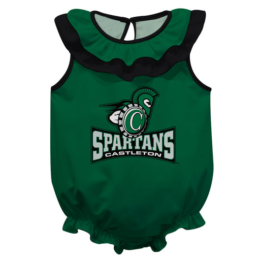 Castleton University Spartans Green Sleeveless Ruffle Onesie Logo Bodysuit