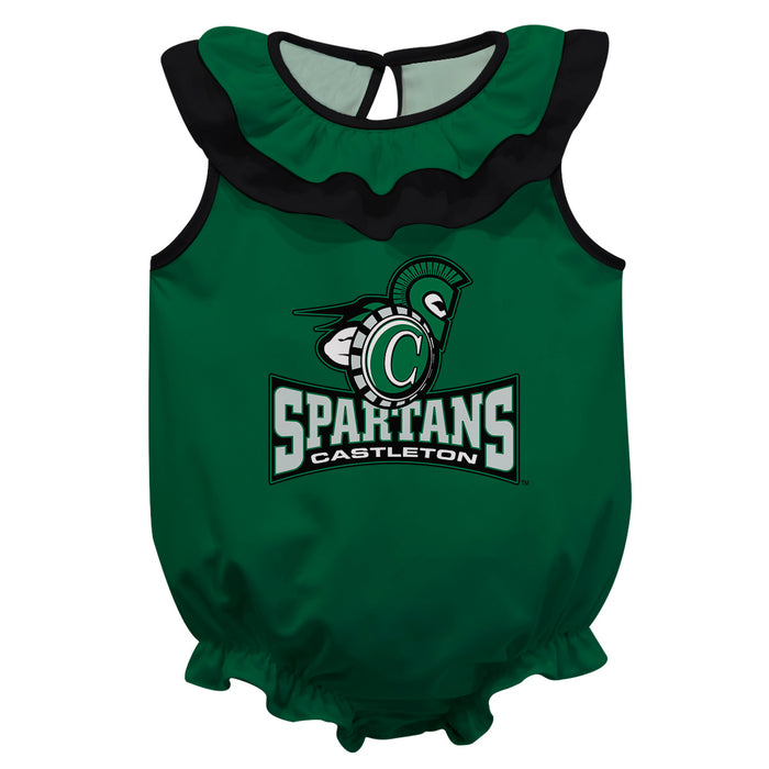 Castleton University Spartans Green Sleeveless Ruffle Onesie Logo Bodysuit