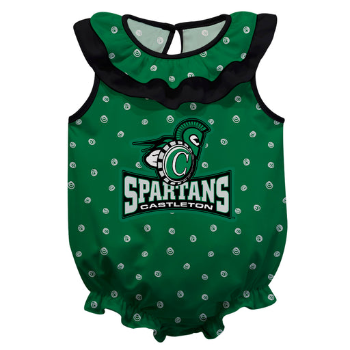 Castleton University Spartans Swirls Green Sleeveless Ruffle Onesie Logo Bodysuit