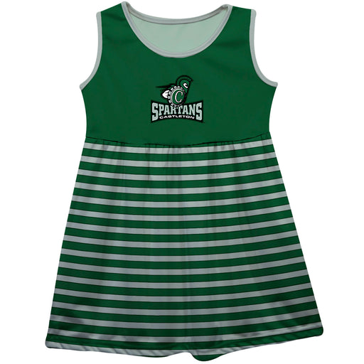 Castleton University Spartans Vive La Fete Girls Game Day Sleeveless Tank Dress Solid Green Logo Stripes on Skirt