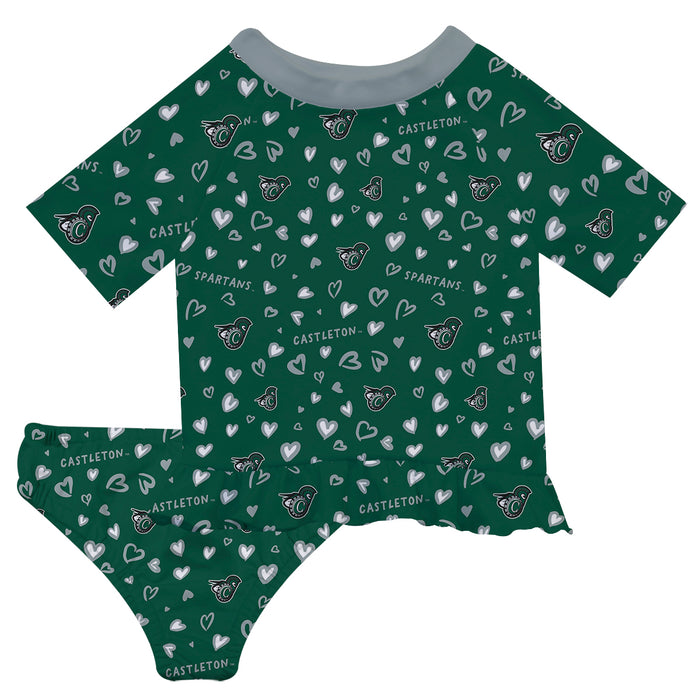 Castleton University Spartans Vive La Fete All Over Logo Green Long Sleeve Bikini Set