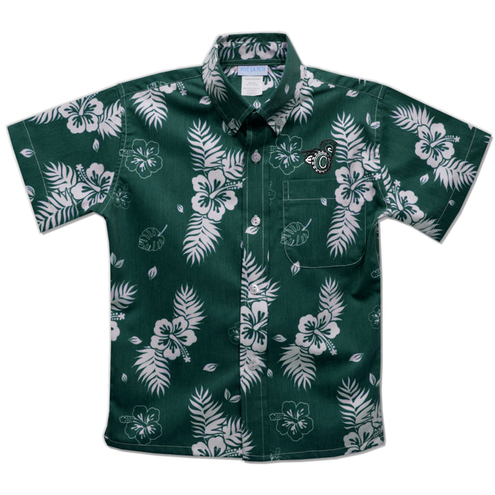 Castleton University Spartans Hunter Green Hawaiian Short Sleeve Button Down Shirt