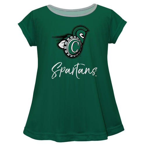 Castleton University Spartans Vive La Fete Girls Game Day Short Sleeve Green Top with School Logo and Name