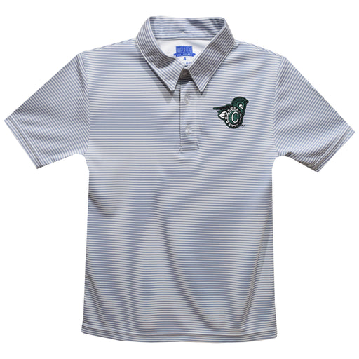 Castleton University Spartans Embroidered Gray Stripes Short Sleeve Polo Box Shirt