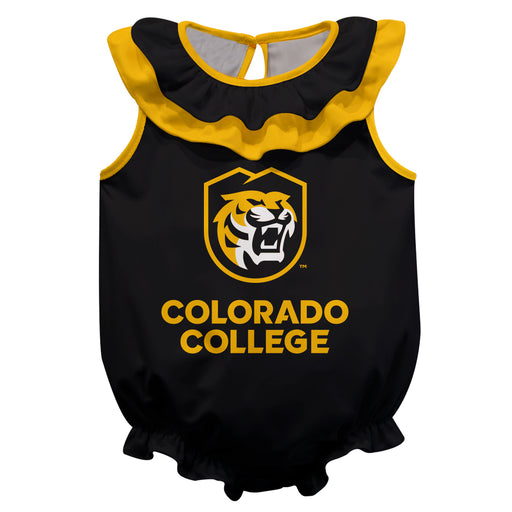 Colorado College Tigers Black Sleeveless Ruffle Onesie Mascot Bodysuit by Vive La Fete