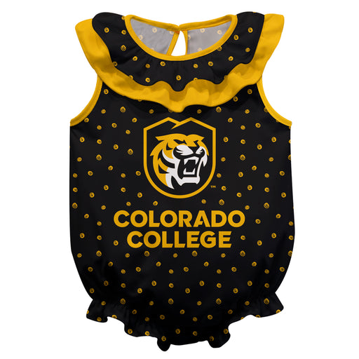 Colorado College Tigers  Swirls Black Sleeveless Ruffle Onesie Logo Bodysuit