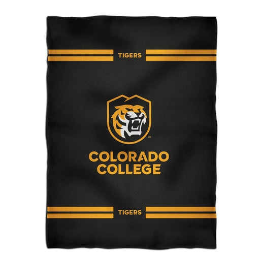 Colorado College Tigers Vive La Fete Game Day Soft Premium Fleece Black Throw Blanket 40" x 58” Logo and Stripes - Vive La Fête - Online Apparel Store
