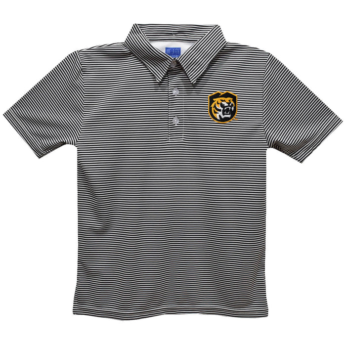 Colorado College Tigers Embroidered Black Stripes Short Sleeve Polo Box Shirt