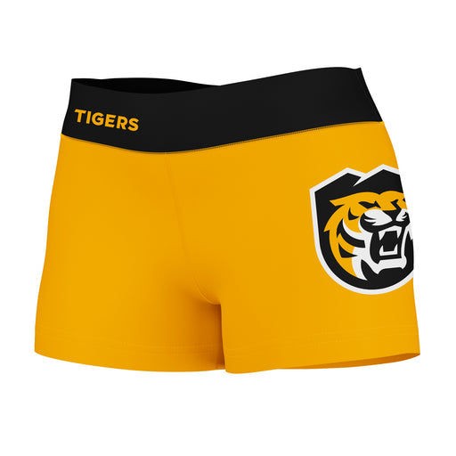 Colorado College Tigers Vive La Fete Logo on Thigh & Waistband Gold Black Women Yoga Booty Workout Shorts 3.75 Inseam
