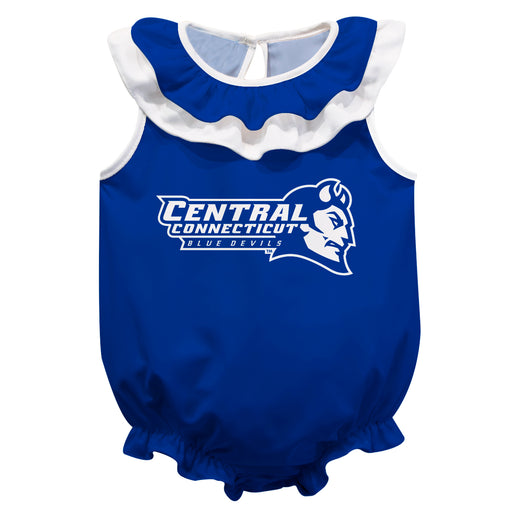 Central Connecticut State Blue Devils CCSU Blue Sleeveless Ruffle Onesie Logo Bodysuit by Vive La Fete