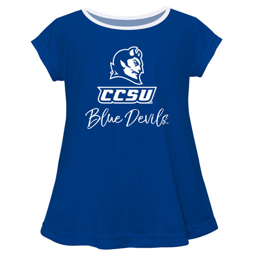 Central Connecticut State Blue Devils CCSU Vive La Fete Girls Game Day Short Sleeve Blue Top with School Logo and Name - Vive La Fête - Online Apparel Store