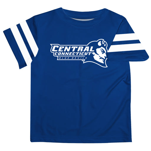 Central Connecticut State Blue Devils CCSU Vive La Fete Boys Game Day Blue Short Sleeve Tee with Stripes on Sleeves - Vive La Fête - Online Apparel Store