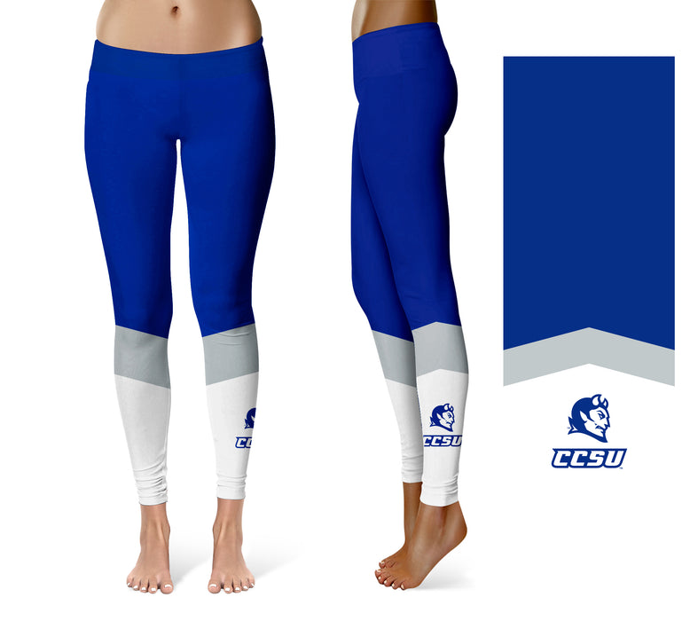 CCSU Blue Devils Vive la Fete Game Day Collegiate Ankle Color Block Women Blue White Yoga Leggings - Vive La Fête - Online Apparel Store