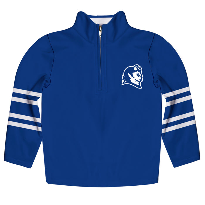 Central Connecticut State Blue Devils CCSU Vive La Fete Game Day Blue Quarter Zip Pullover Stripes on Sleeves - Vive La Fête - Online Apparel Store