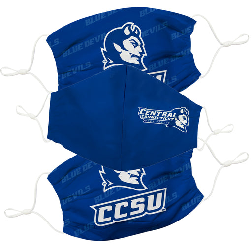 Central Connecticut State Blue Devils Face Mask 3 Pack Game Day Collegiate Unisex Face Covers Reusable Washable - Vive La Fête - Online Apparel Store