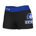 CCSU Blue Devils Vive La Fete Logo on Thigh & Waistband Black & Blue Women Yoga Booty Workout Shorts 3.75 Inseam"