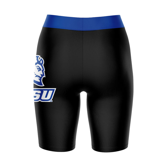 CCSU Blue Devils Vive La Fete Game Day Logo on Thigh and Waistband Black and Blue Women Bike Short 9 Inseam" - Vive La Fête - Online Apparel Store