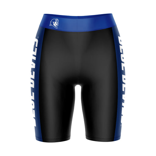 CCSU Blue Devils Vive La Fete Game Day Logo on Waistband and Blue Stripes Black Women Bike Short 9 Inseam