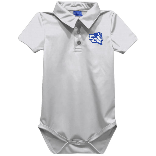 Central Connecticut State Blue Devils CCSU Embroidered White Solid Knit Polo Onesie