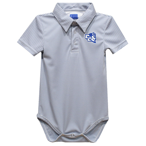 Central Connecticut State Blue Devils CCSU Embroidered Gray Stripe Knit Polo Onesie