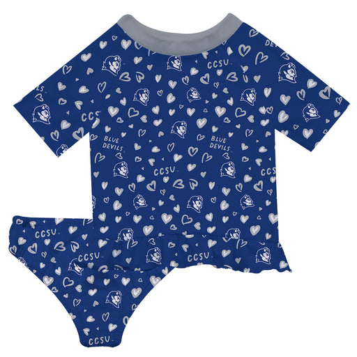 Central Connecticut State Blue Devils CCSU Vive La Fete All Over Logo Blue Long Sleeve Bikini Set