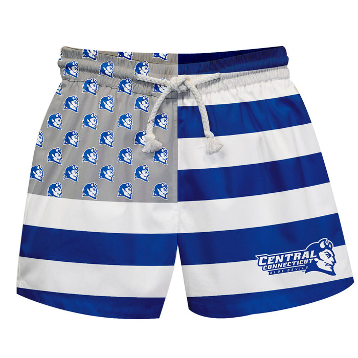 CCSU Blue Devils Vive La Fete Game Day Blue White Gray Flag Swimtrunks V1