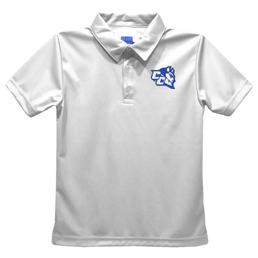 Central Connecticut State Blue Devils CCSU Embroidered White Short Sleeve Polo Box Shirt