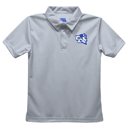 Central Connecticut State Blue Devils CCSU Embroidered Gray Short Sleeve Polo Box Shirt