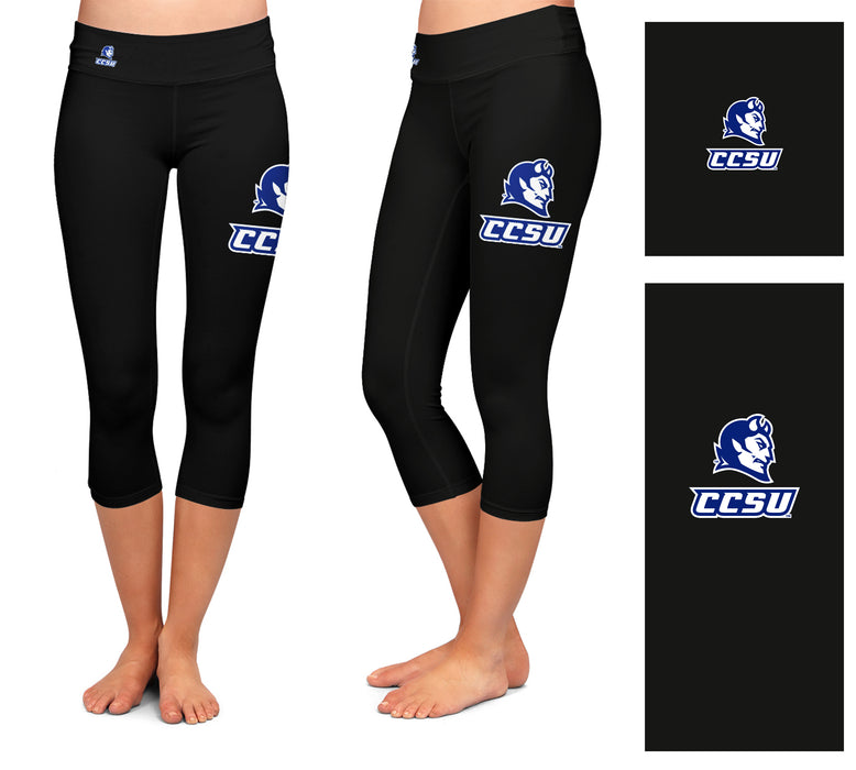 CCSU Blue Devils Vive La Fete Game Day Collegiate Large Logo on Thigh and Waist Women Black Capri Leggings - Vive La Fête - Online Apparel Store