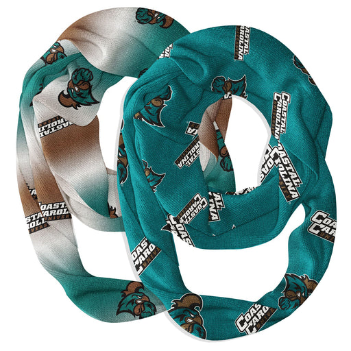 Coastal Carolina Chanticleers Vive La Fete All Over Logo Women Set of 2 Light Weight Ultra Soft Infinity Scarfs