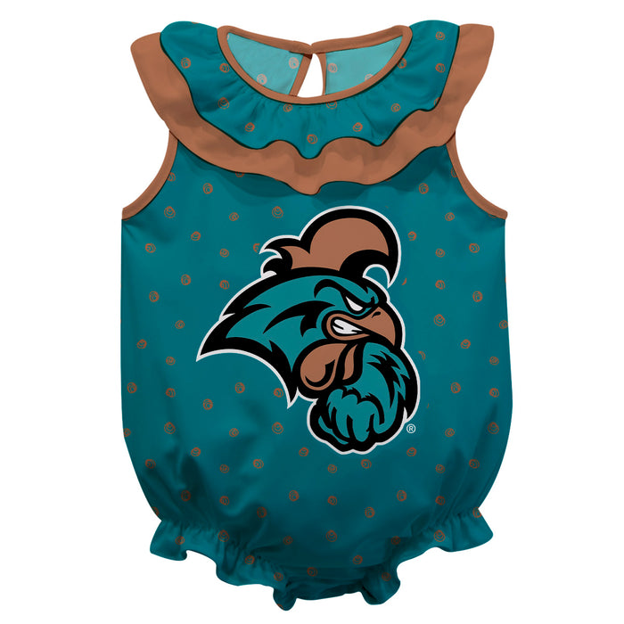Coastal Carolina Chanticleers CCU Swirls Teal Sleeveless Ruffle Onesie Logo Bodysuit