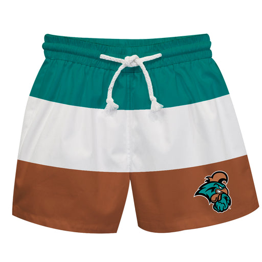 Coastal Carolina Chanticleers CCU Vive La Fete Teal White Gold Stripes Swimtrunks V1