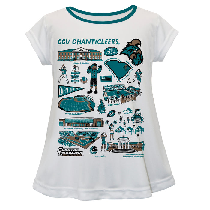 Coastal Carolina Chanticleers CCU Hand Sketched Vive La Fete Impressions Artwork White Short Sleeve Top
