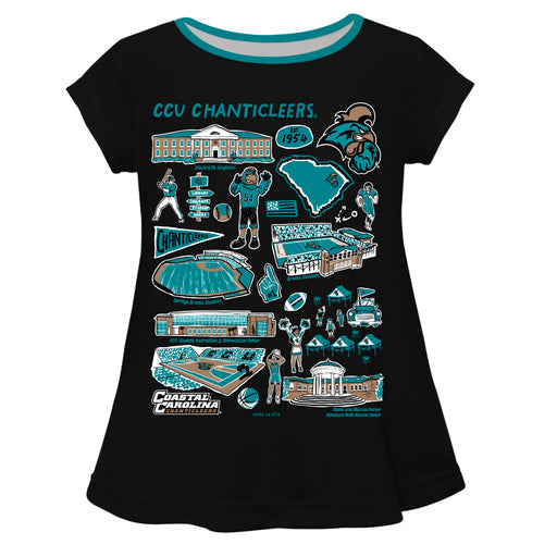 Coastal Carolina Chanticleers CCU Hand Sketched Vive La Fete Impressions Artwork Black Short Sleeve Top
